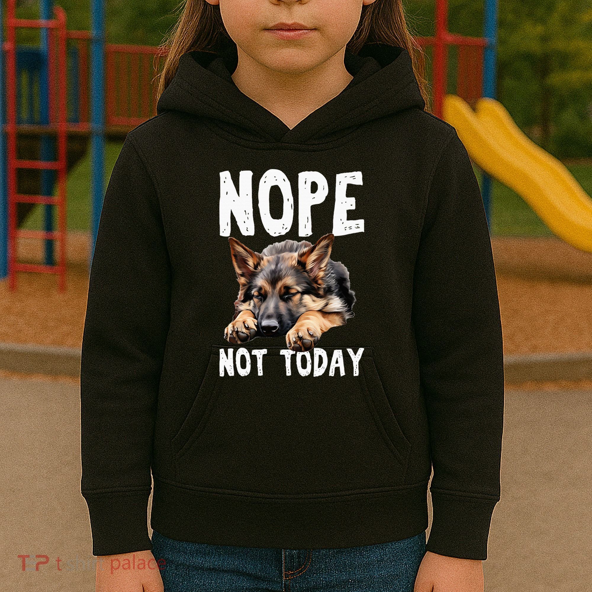 Nope Not Today Lazy Dog Funny German Shepherd Kids Hoodie