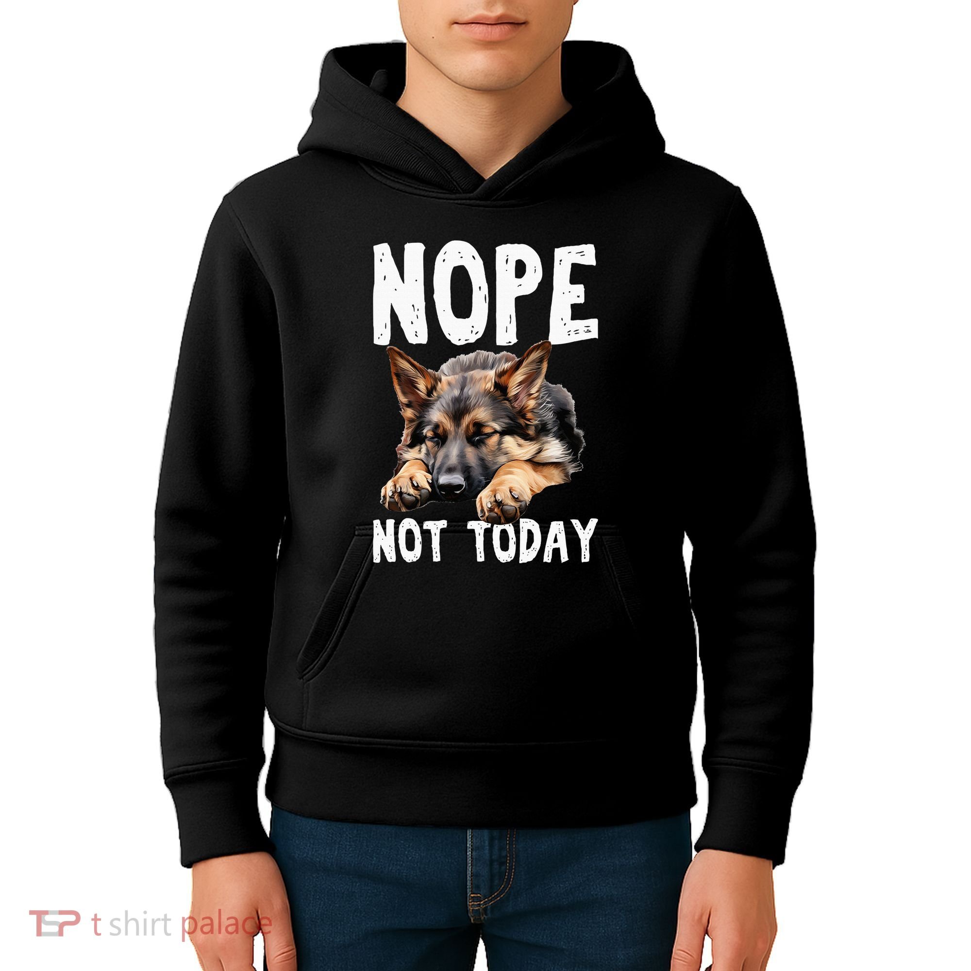 Nope Not Today Lazy Dog Funny German Shepherd Kids Hoodie