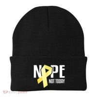 Nope Not Today Sarcoma Bone Cancer Yellow Support Ribbon Cool Gift Beanie thumb 0
