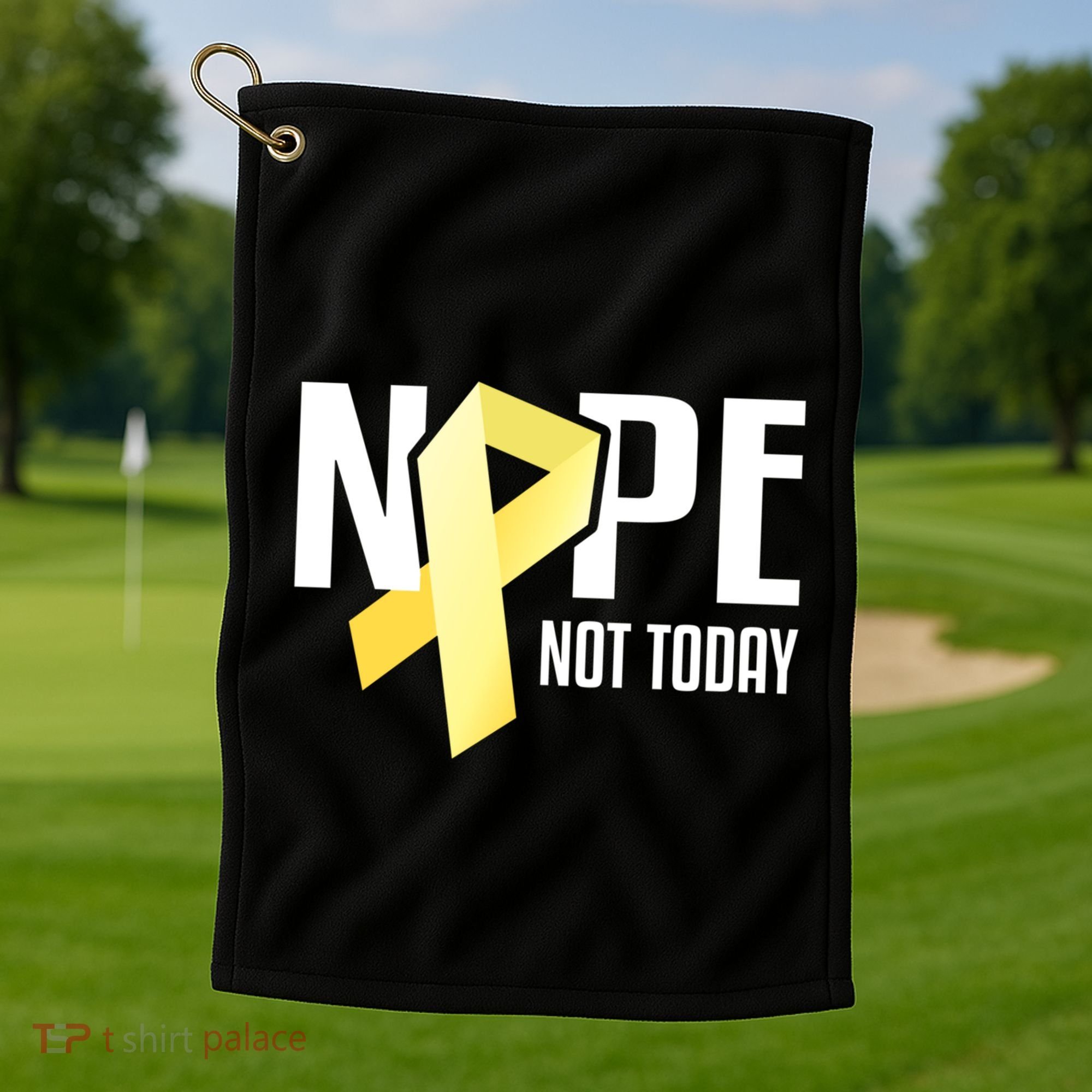 Nope Not Today Sarcoma Bone Cancer Yellow Support Ribbon Cool Gift Golf Towel