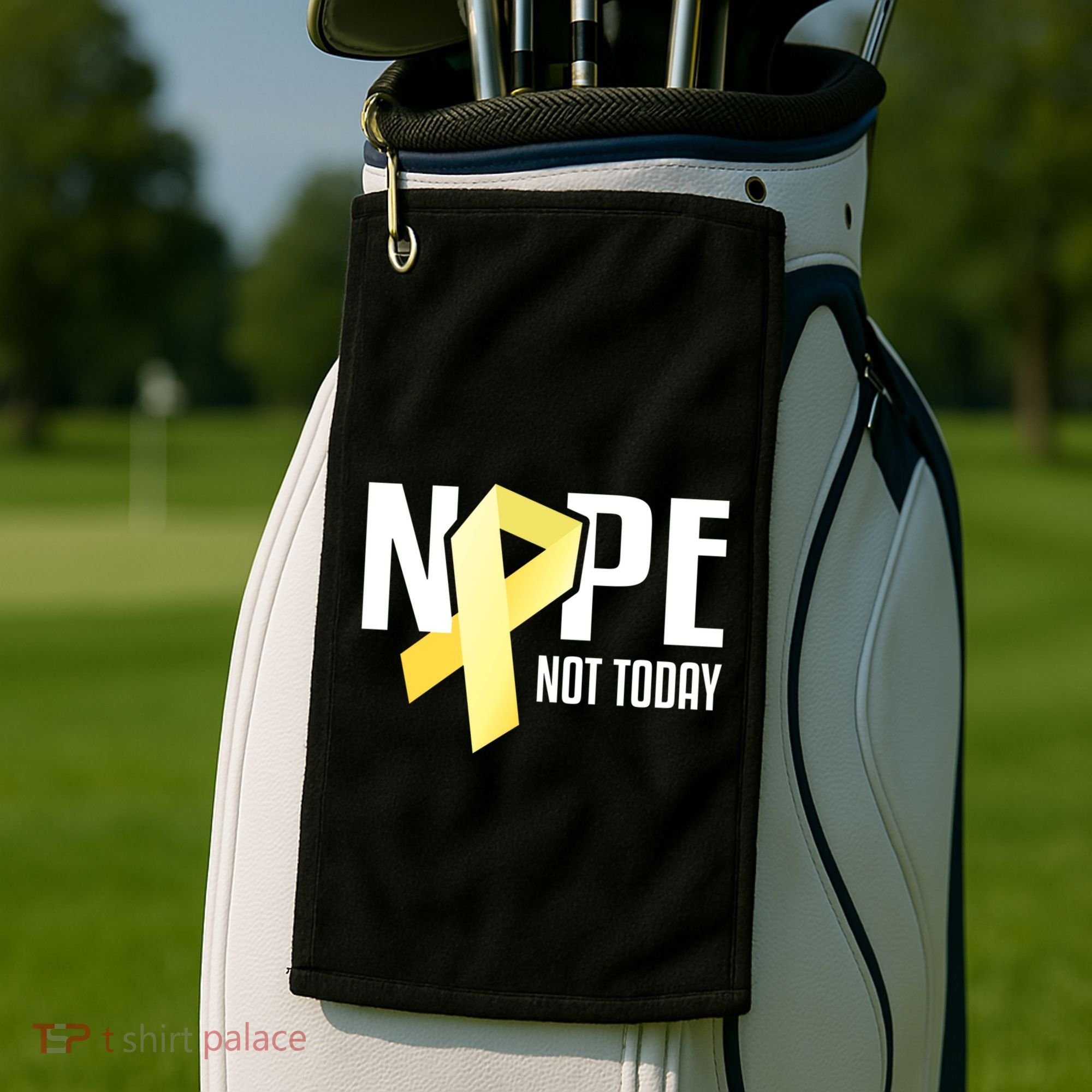 Nope Not Today Sarcoma Bone Cancer Yellow Support Ribbon Cool Gift Golf Towel