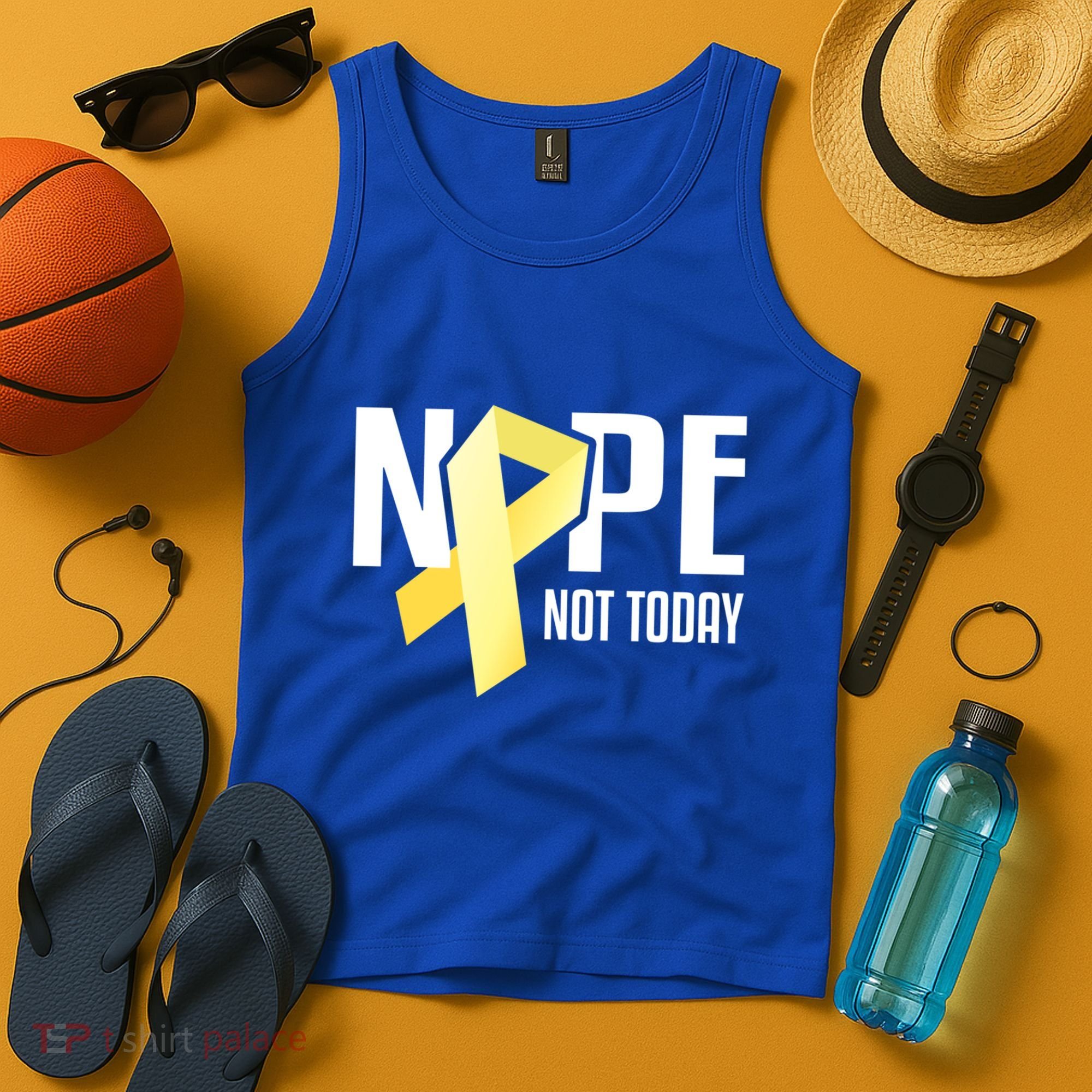Nope Not Today Sarcoma Bone Cancer Yellow Support Ribbon Cool Gift Tank Top