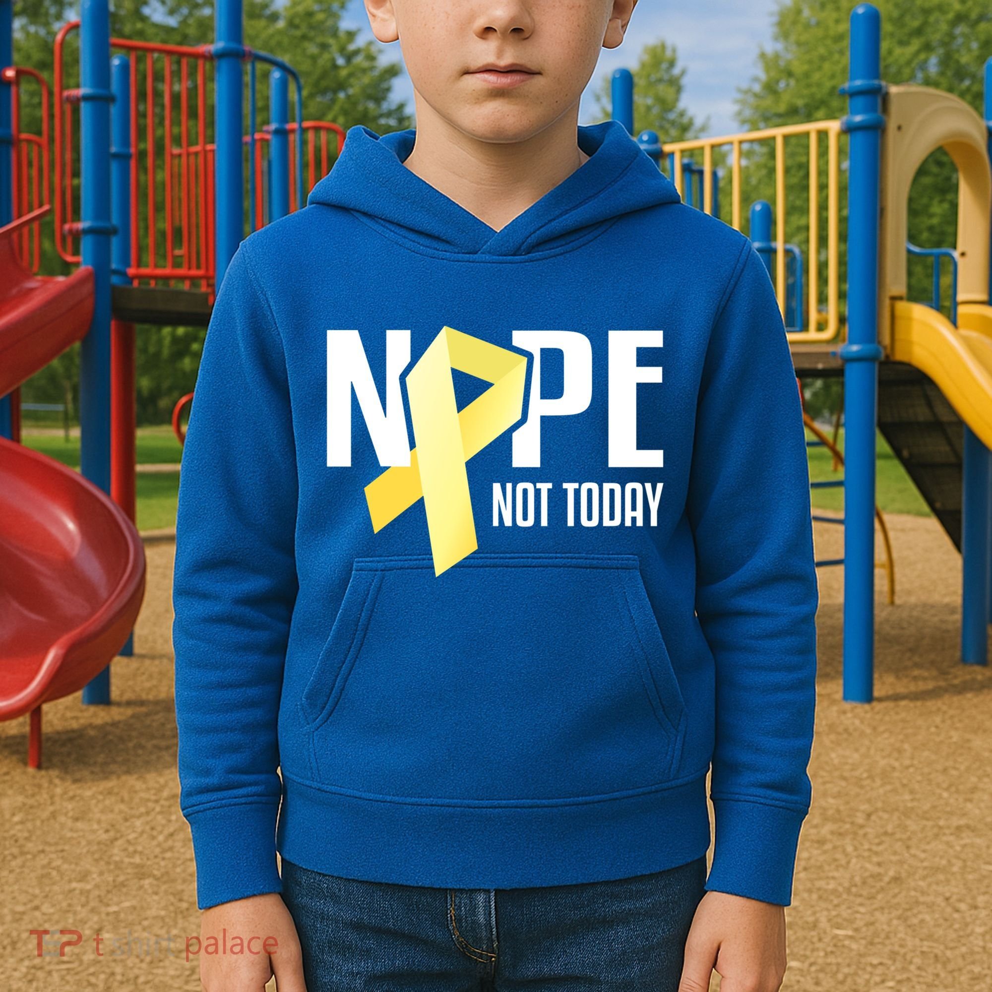 Nope Not Today Sarcoma Bone Cancer Yellow Support Ribbon Cool Gift Kids Hoodie