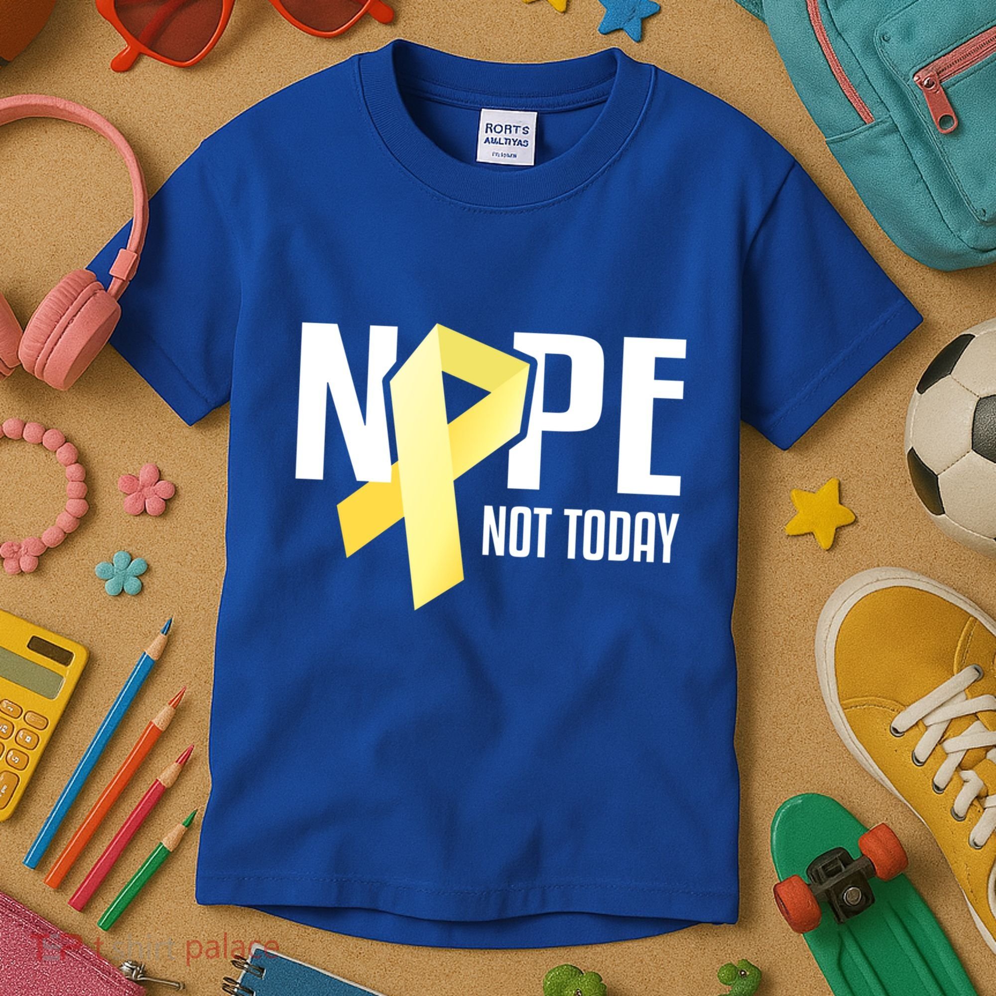 Nope Not Today Sarcoma Bone Cancer Yellow Support Ribbon Cool Gift Kids T-Shirt