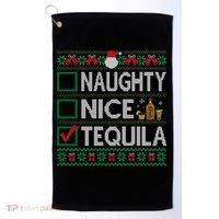 Naughty Nice Tequila Christmas List Tequila Ugly Sweater Gift Golf Towel thumb 0