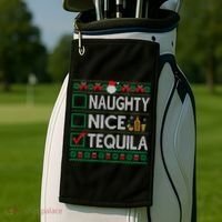 Naughty Nice Tequila Christmas List Tequila Ugly Sweater Gift Golf Towel thumb 2