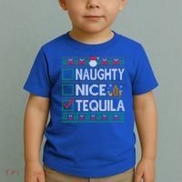 Naughty Nice Tequila Christmas List Tequila Ugly Sweater Gift Toddler T-Shirt thumb 2