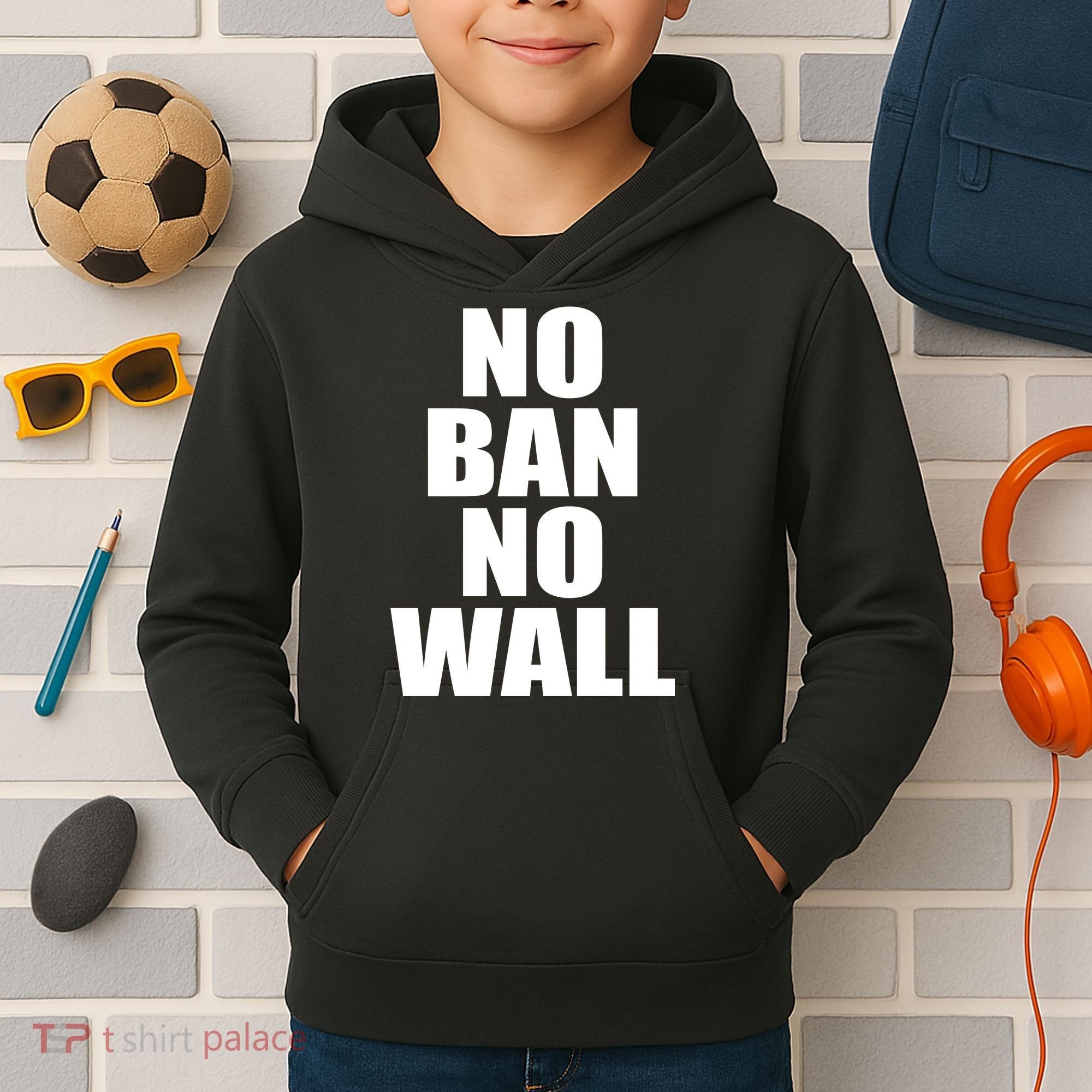 No Ban No Wall Anti Trump Resist Kids Hoodie