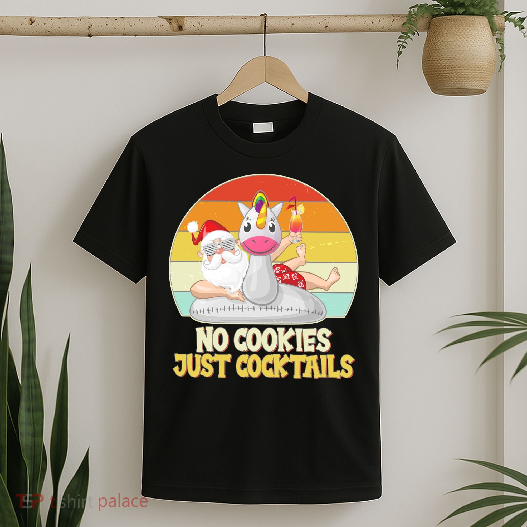 No Cookies Just Cocktails Summer Vacation Santa Claus T-Shirt