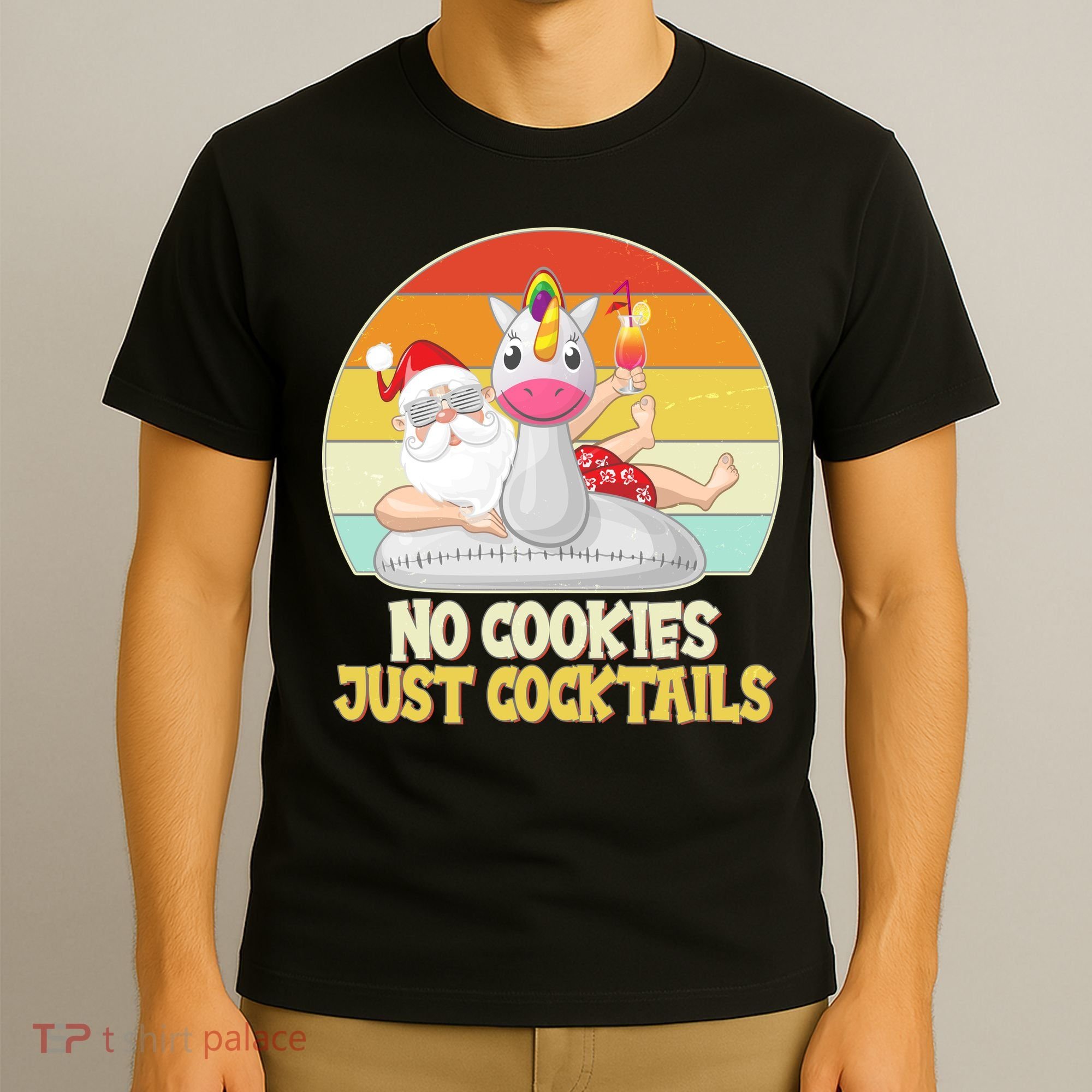 No Cookies Just Cocktails Summer Vacation Santa Claus T-Shirt