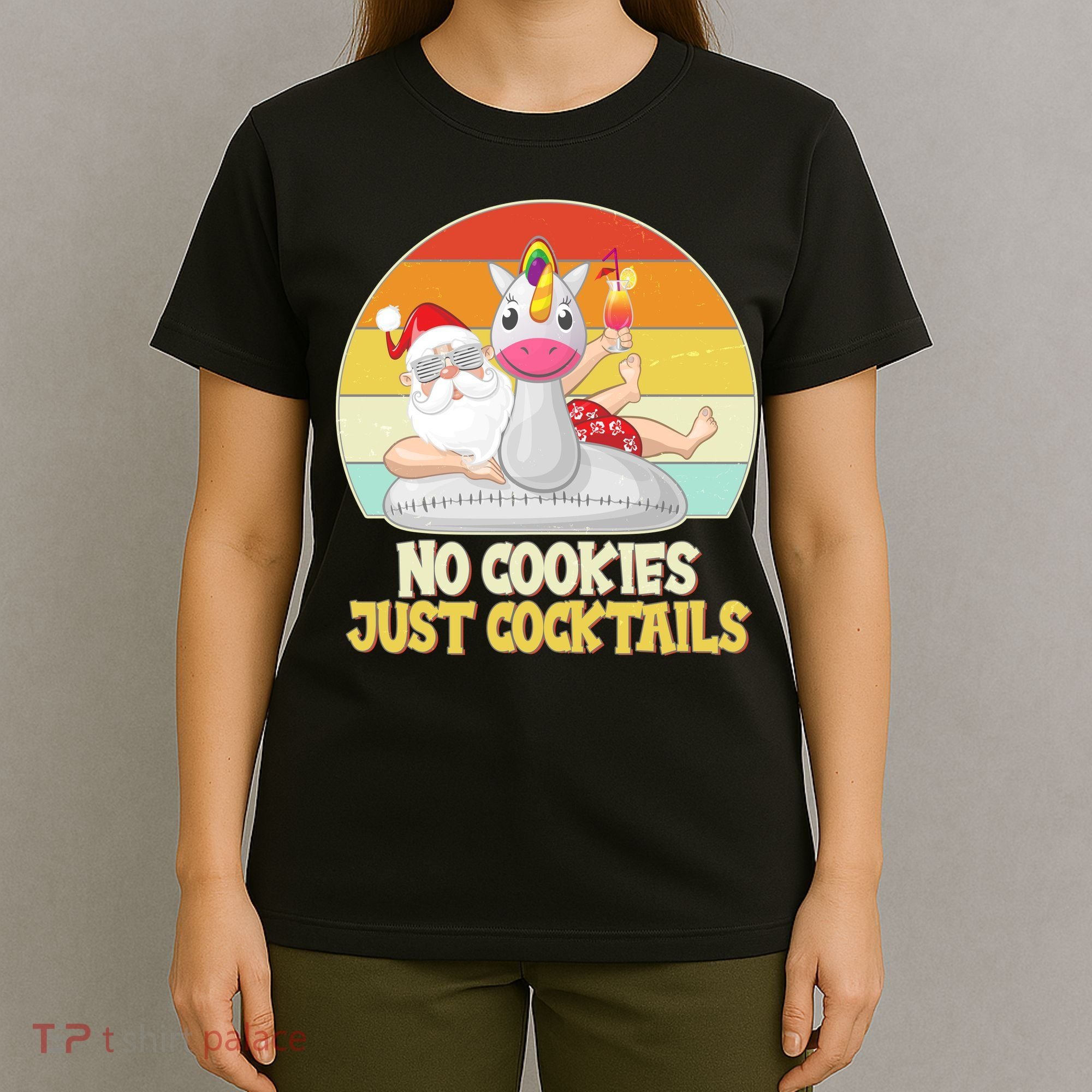 No Cookies Just Cocktails Summer Vacation Santa Claus T-Shirt