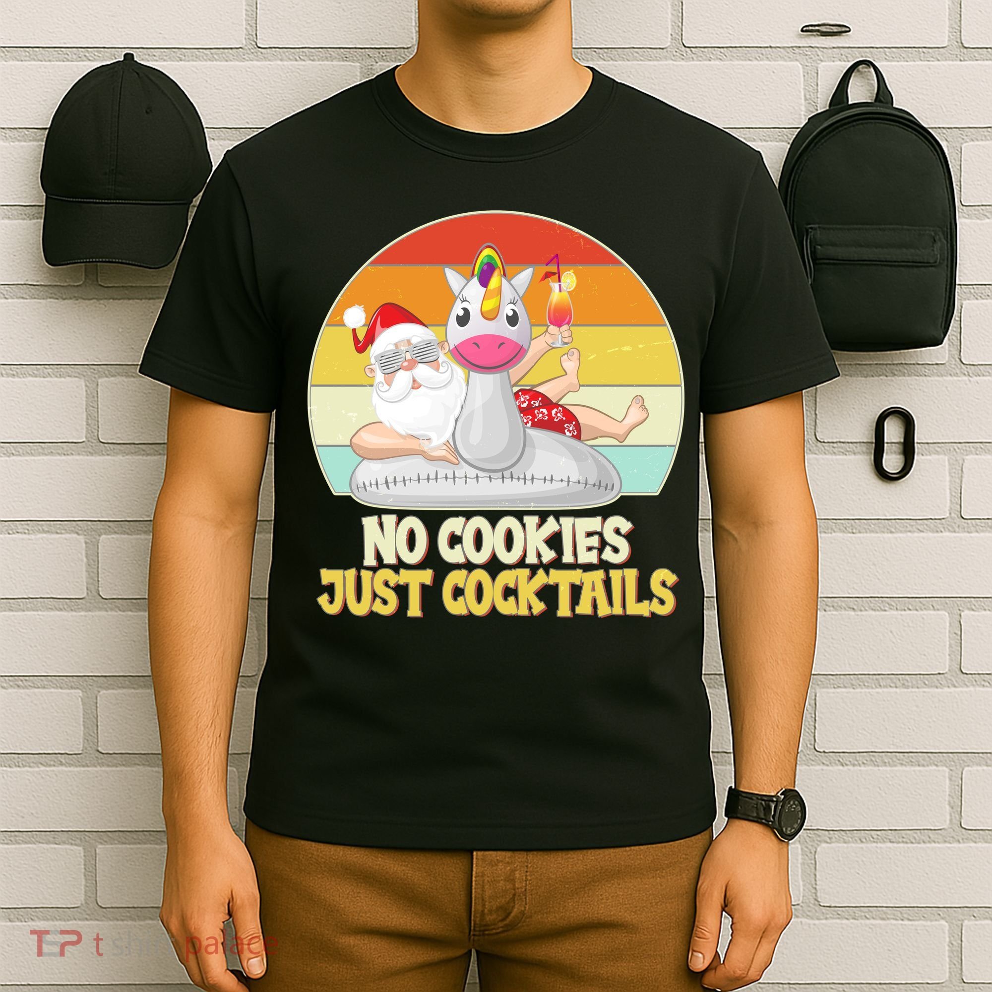 No Cookies Just Cocktails Summer Vacation Santa Claus T-Shirt