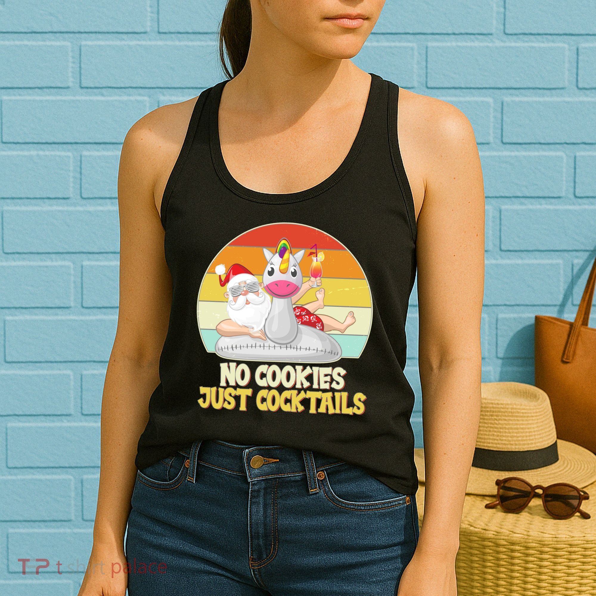 No Cookies Just Cocktails Summer Vacation Santa Claus Women's Tank Top