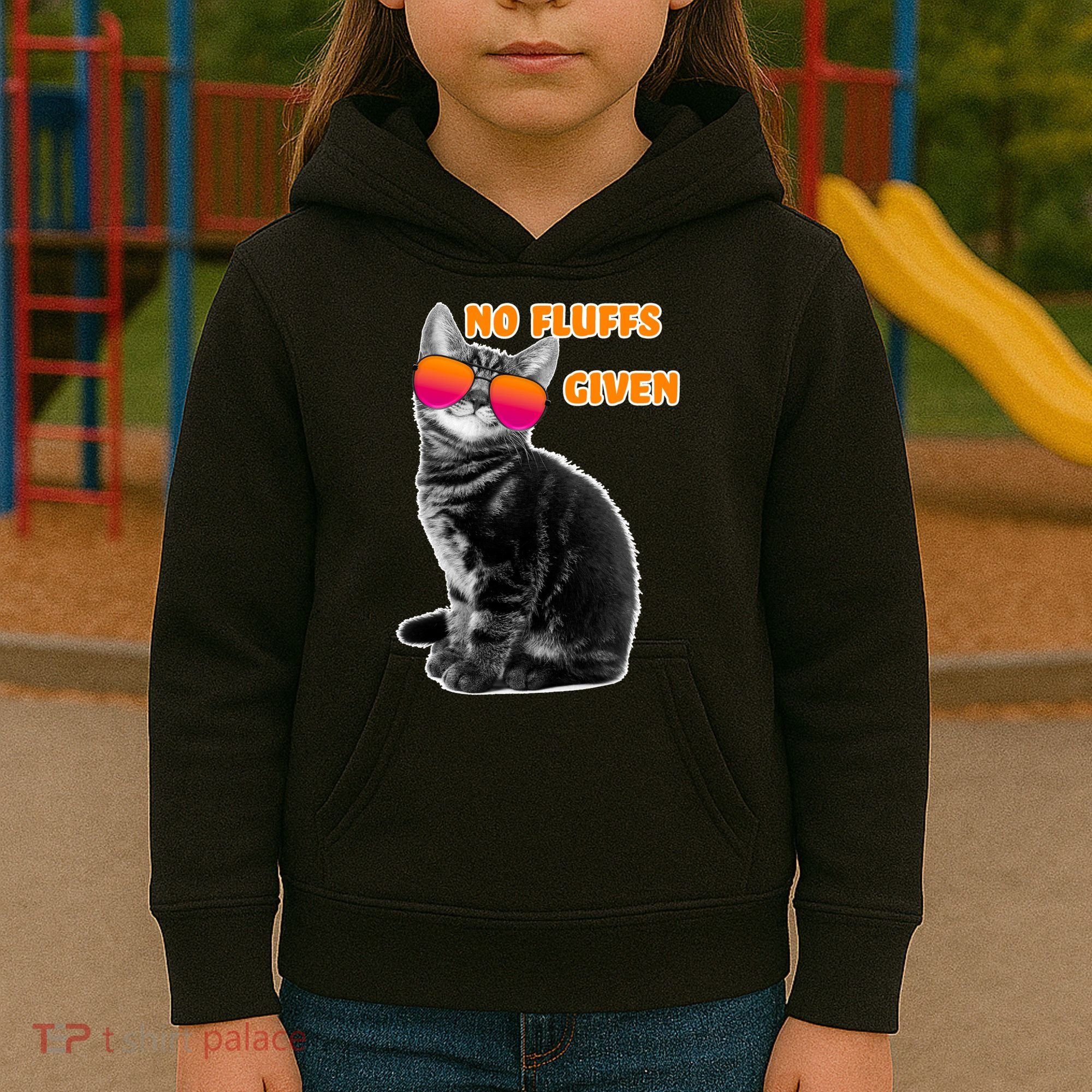 No Fluffs Given Kitten Sunglasses Kids Hoodie