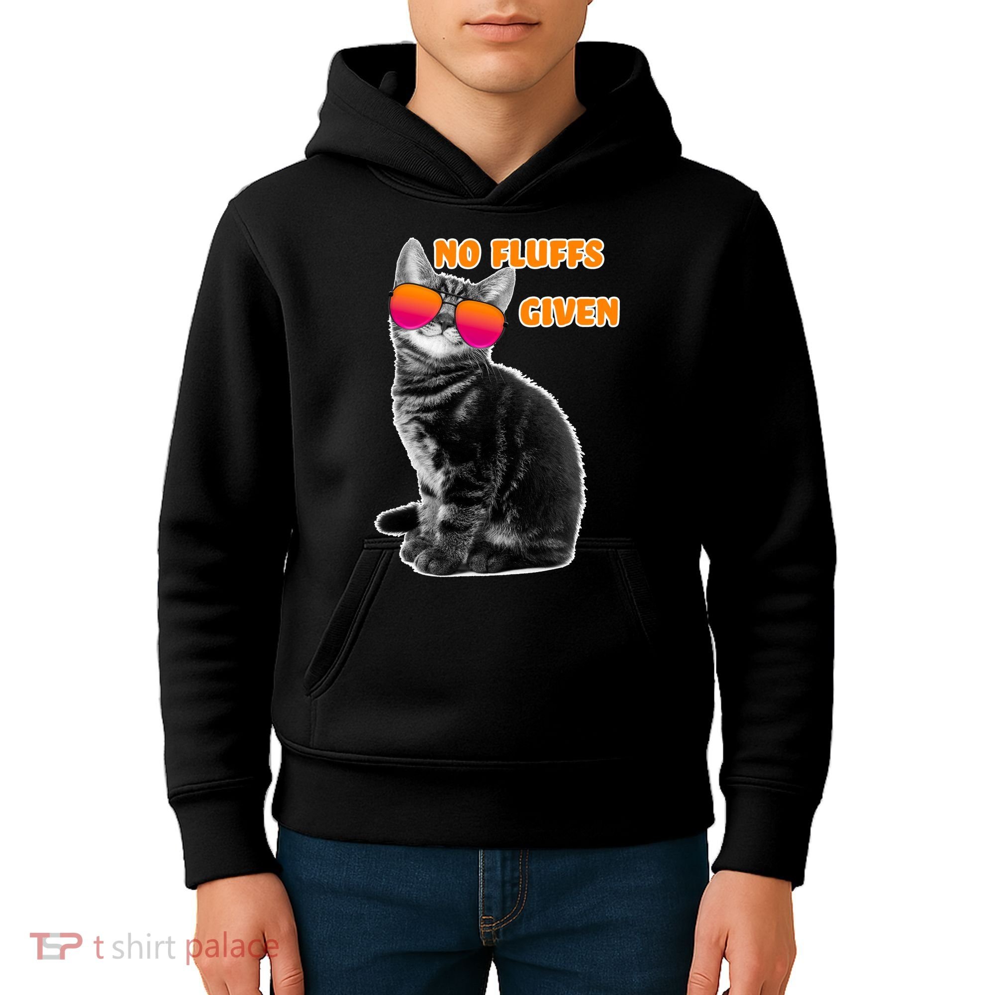 No Fluffs Given Kitten Sunglasses Kids Hoodie