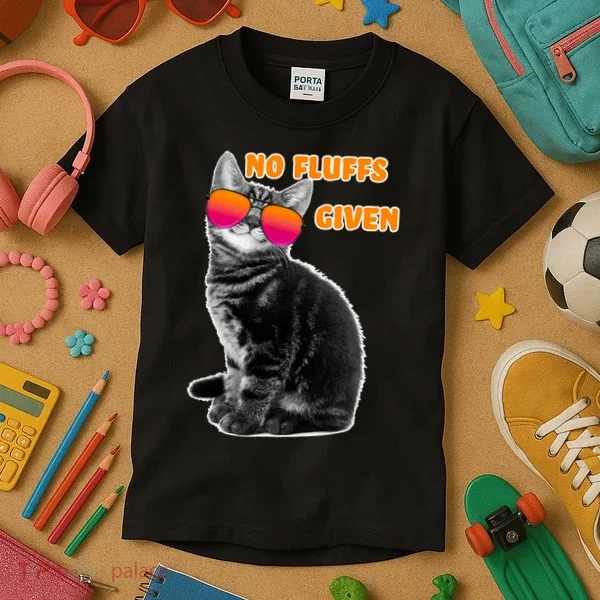 No Fluffs Given Kitten Sunglasses Kids T-Shirt