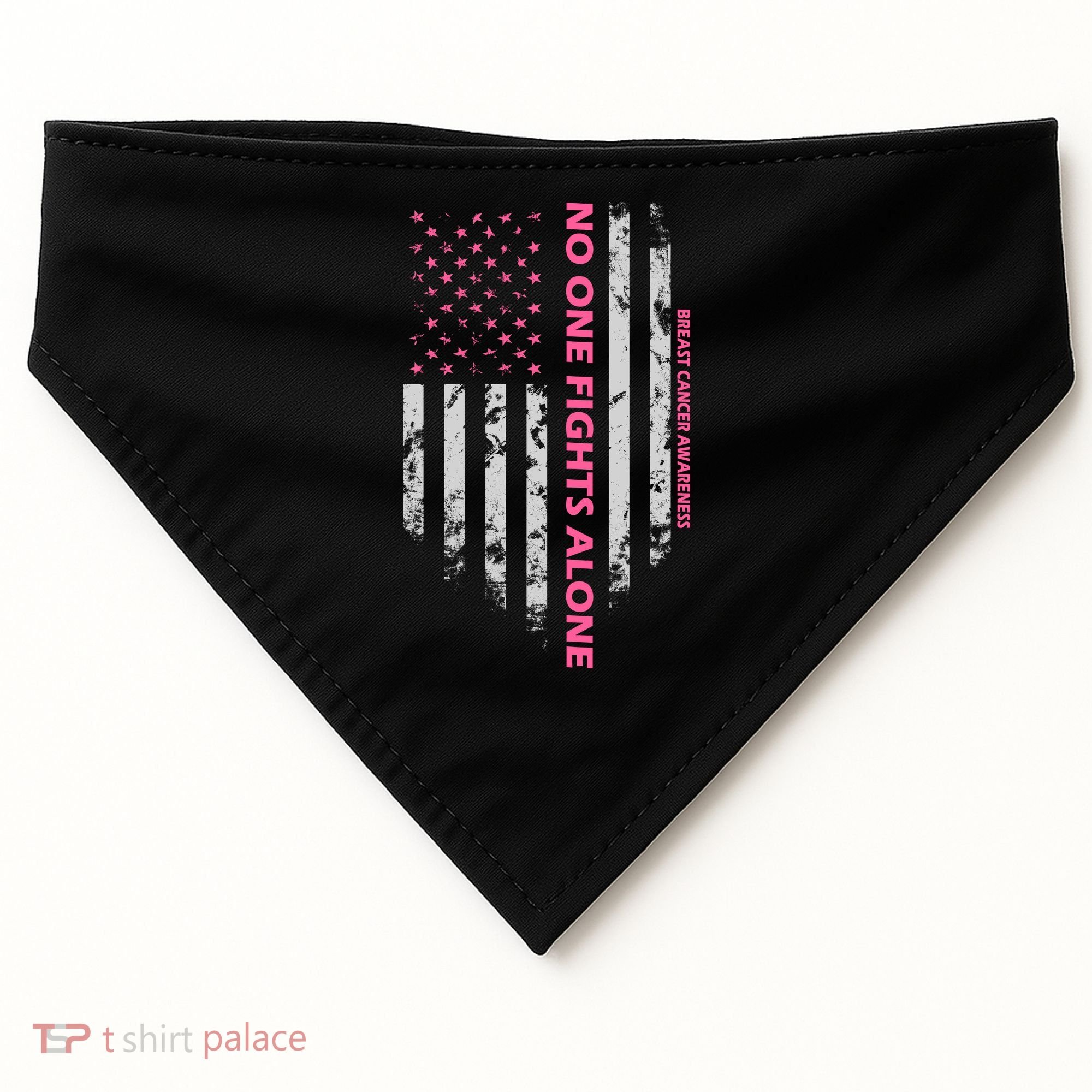 No One Fight Alone Breast Cancer Awareness Flag USA-Made Doggie Bandana