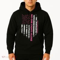 No One Fight Alone Breast Cancer Awareness Flag Hoodie thumb 2