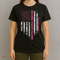 No One Fight Alone Breast Cancer Awareness Flag T-Shirt thumb 4