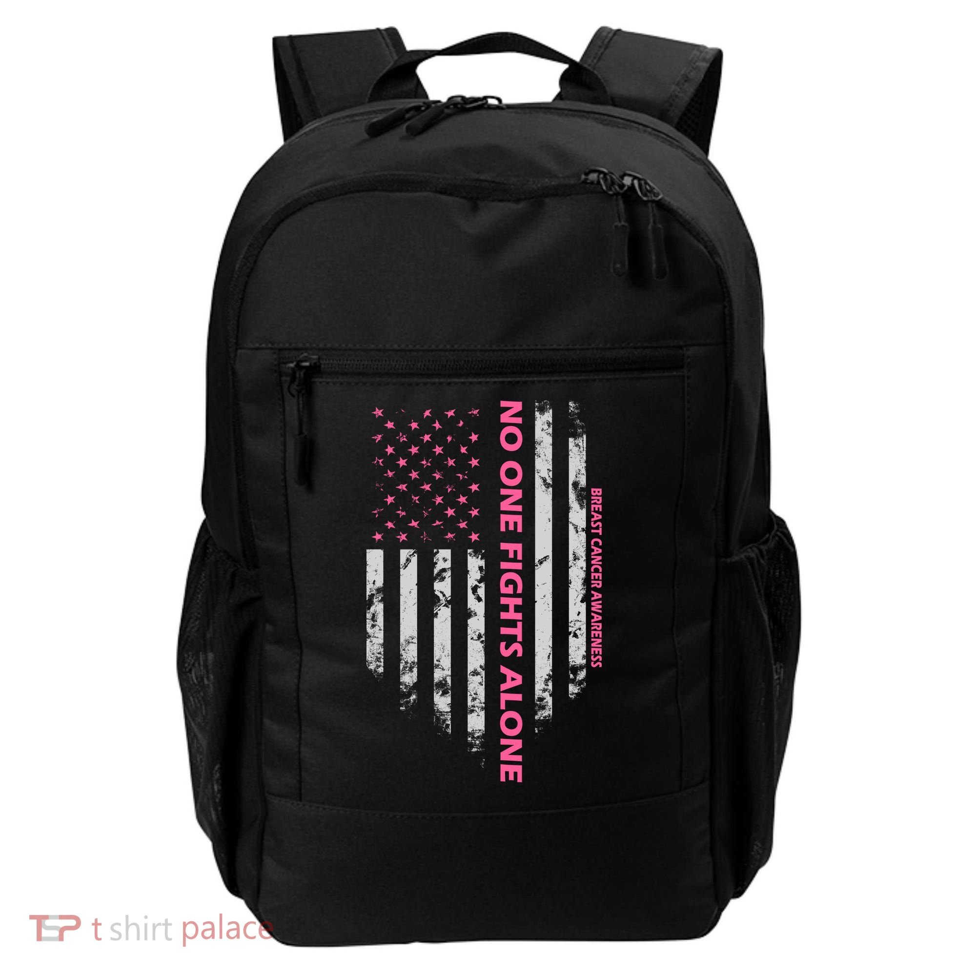 No One Fight Alone Breast Cancer Awareness Flag Backpack