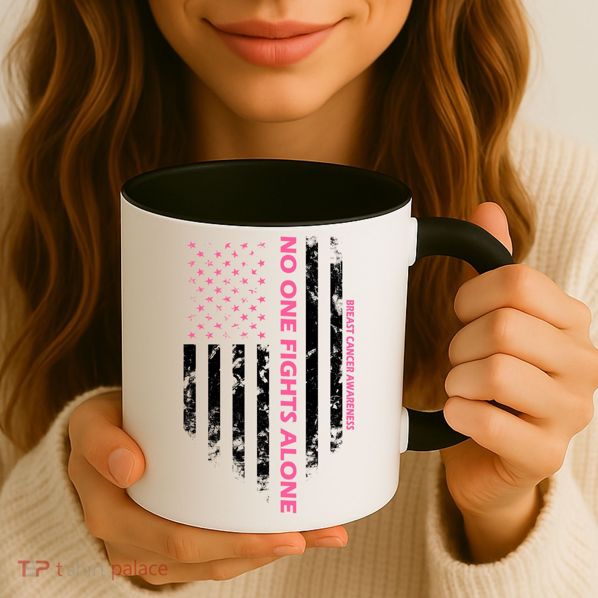 No One Fight Alone Breast Cancer Awareness Flag Coffee Mug