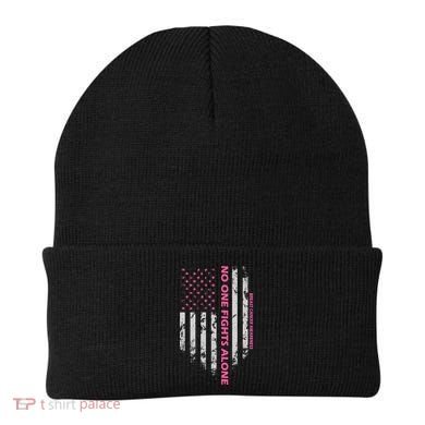 No One Fight Alone Breast Cancer Awareness Flag Beanie