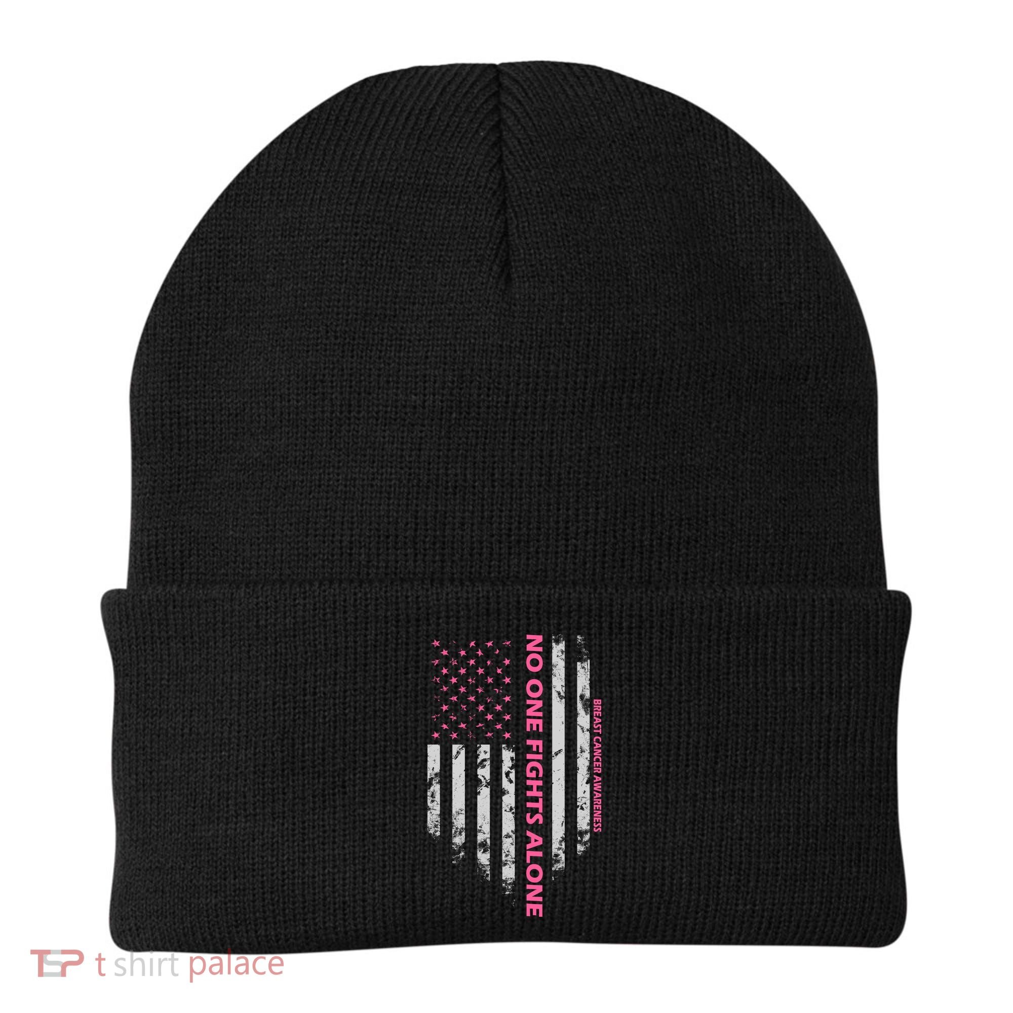 No One Fight Alone Breast Cancer Awareness Flag Beanie