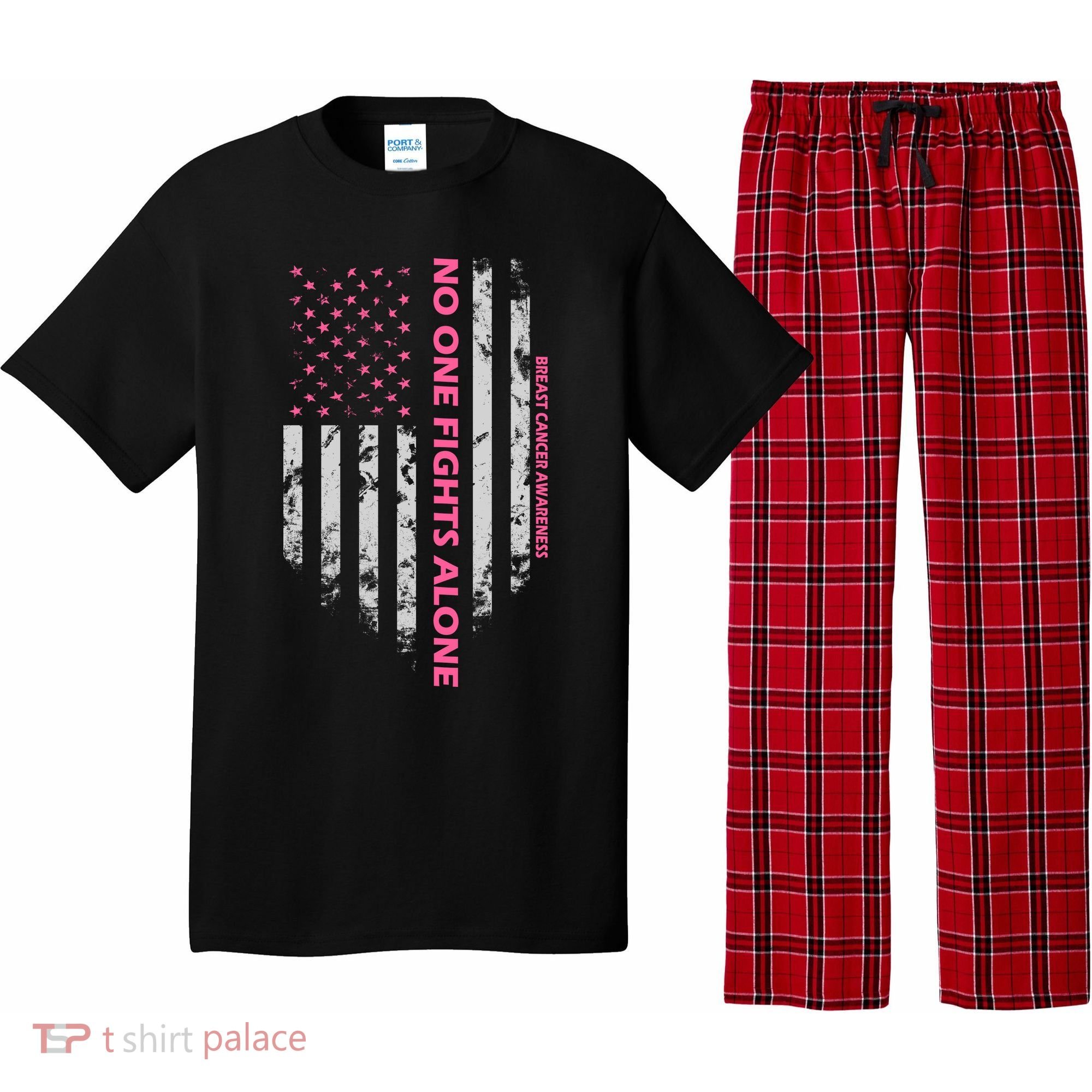 No One Fight Alone Breast Cancer Awareness Flag Pajama Set