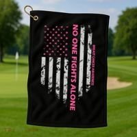 No One Fight Alone Breast Cancer Awareness Flag Golf Towel thumb 1