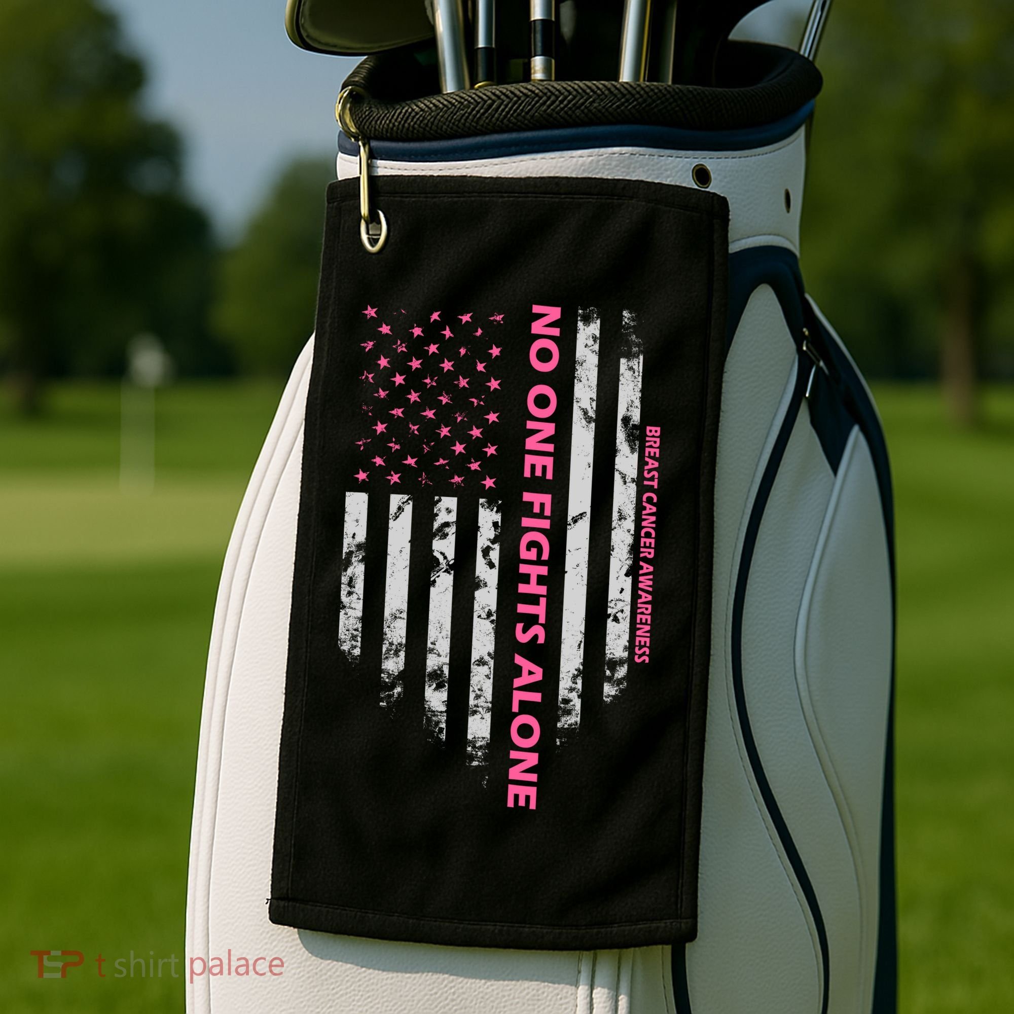 No One Fight Alone Breast Cancer Awareness Flag Golf Towel