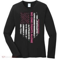 No One Fight Alone Breast Cancer Awareness Flag Women's Long Sleeve Shirt thumb 0