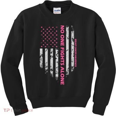 No One Fight Alone Breast Cancer Awareness Flag Kids Sweatshirt