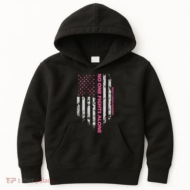 No One Fight Alone Breast Cancer Awareness Flag Kids Hoodie