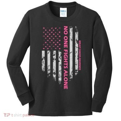 No One Fight Alone Breast Cancer Awareness Flag Kids Long Sleeve Shirt