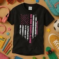No One Fight Alone Breast Cancer Awareness Flag Kids T-Shirt thumb 3
