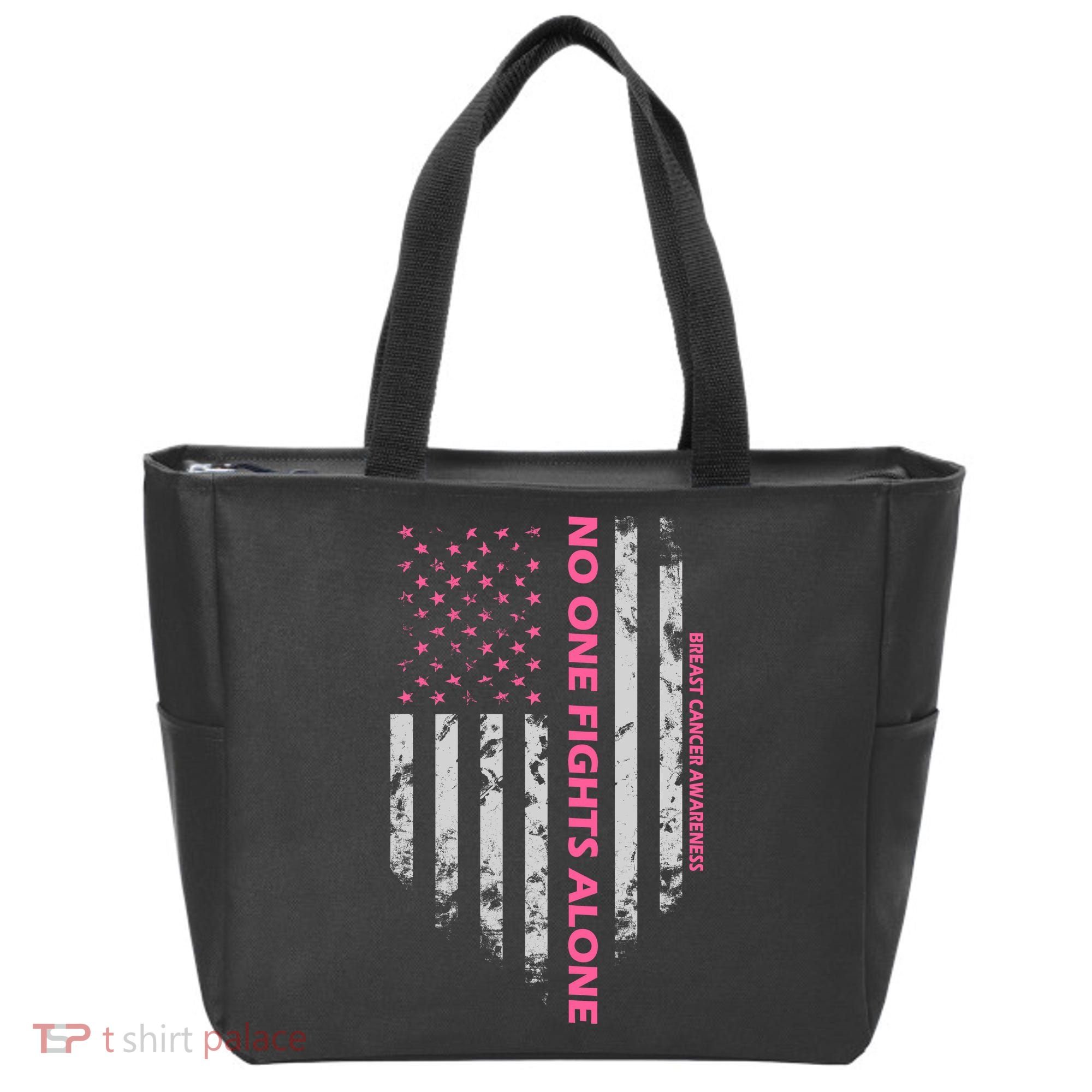 No One Fight Alone Breast Cancer Awareness Flag Tote Bag