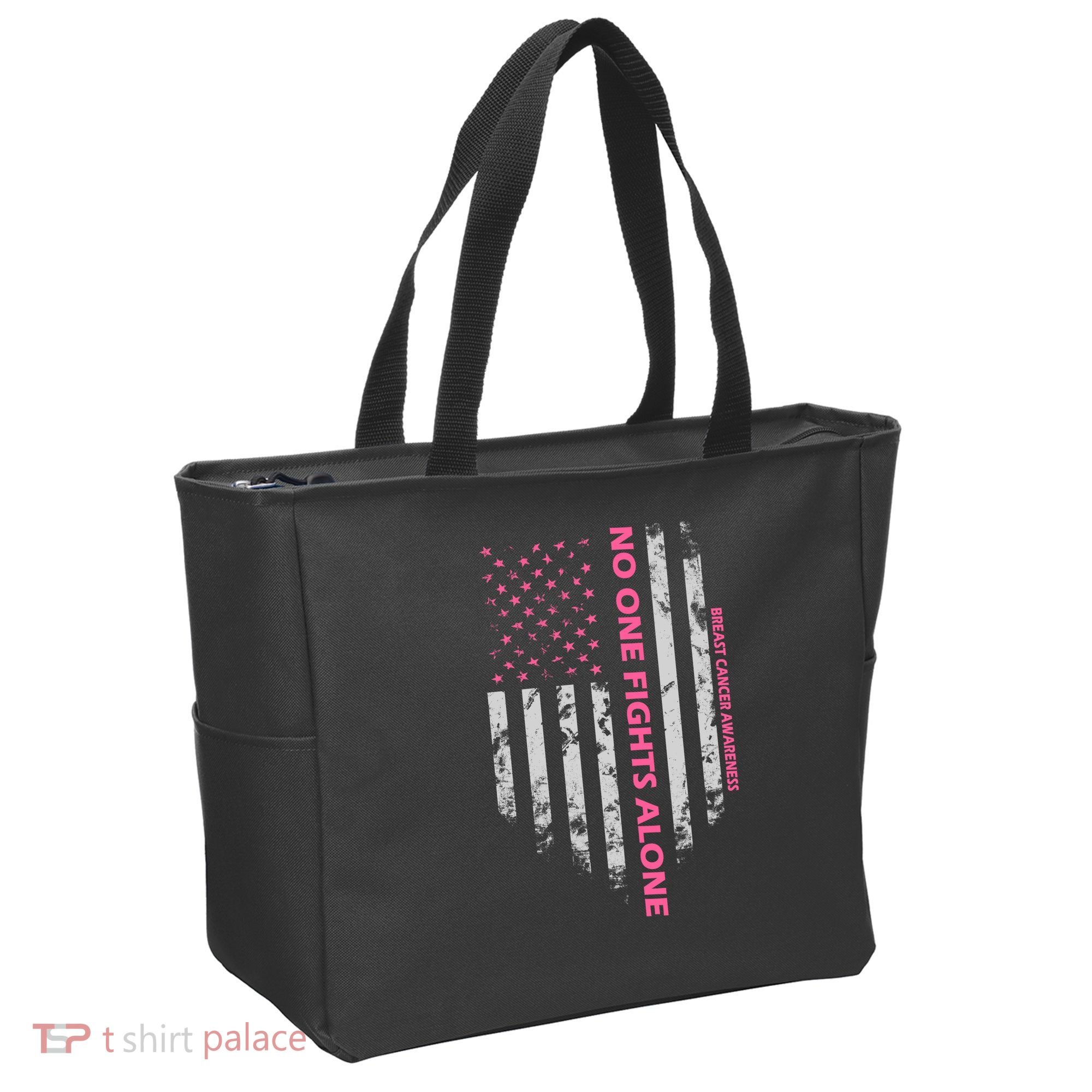 No One Fight Alone Breast Cancer Awareness Flag Tote Bag