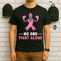 No One Fights  Alone Breast Cancer T-Shirt thumb 6