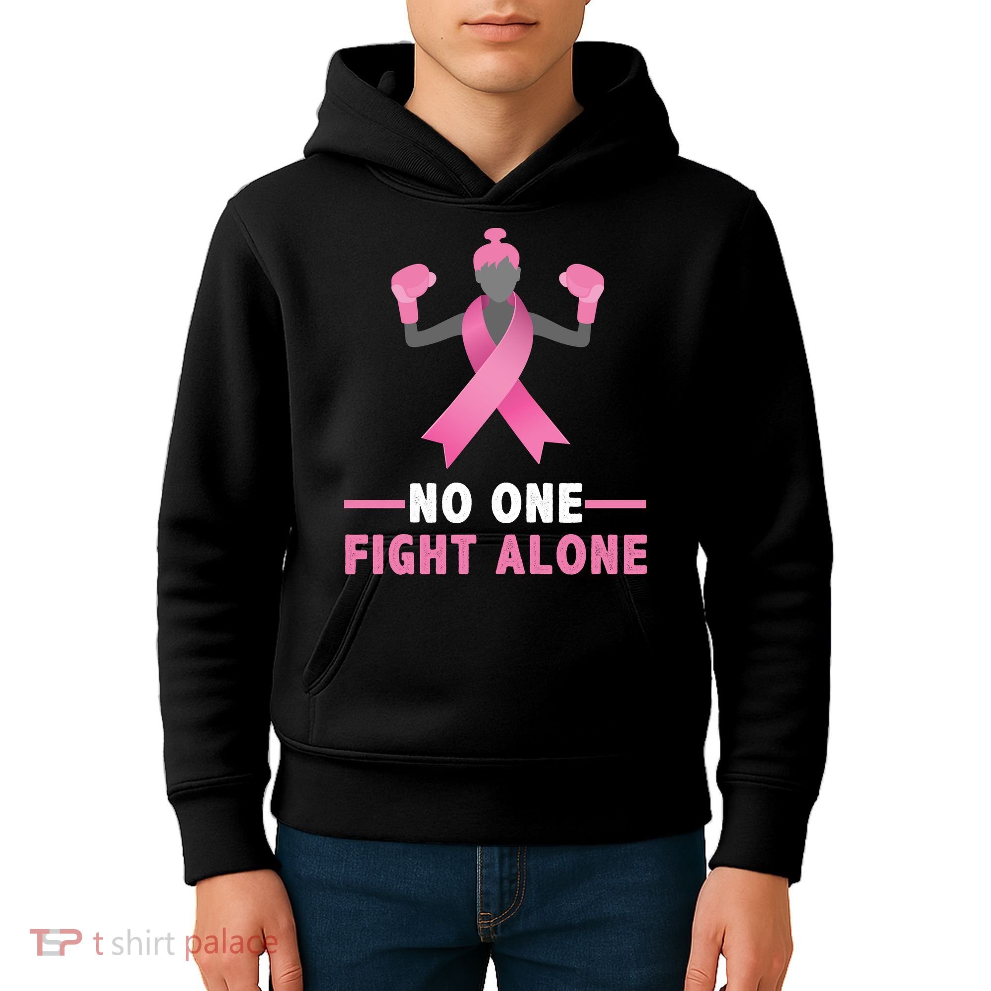 No One Fights  Alone Breast Cancer Kids Hoodie