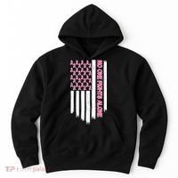 No One Fights Alone Breast Cancer Awareness American Pink Ribbons Flag Hoodie thumb 0
