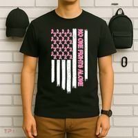 No One Fights Alone Breast Cancer Awareness American Pink Ribbons Flag T-Shirt thumb 6