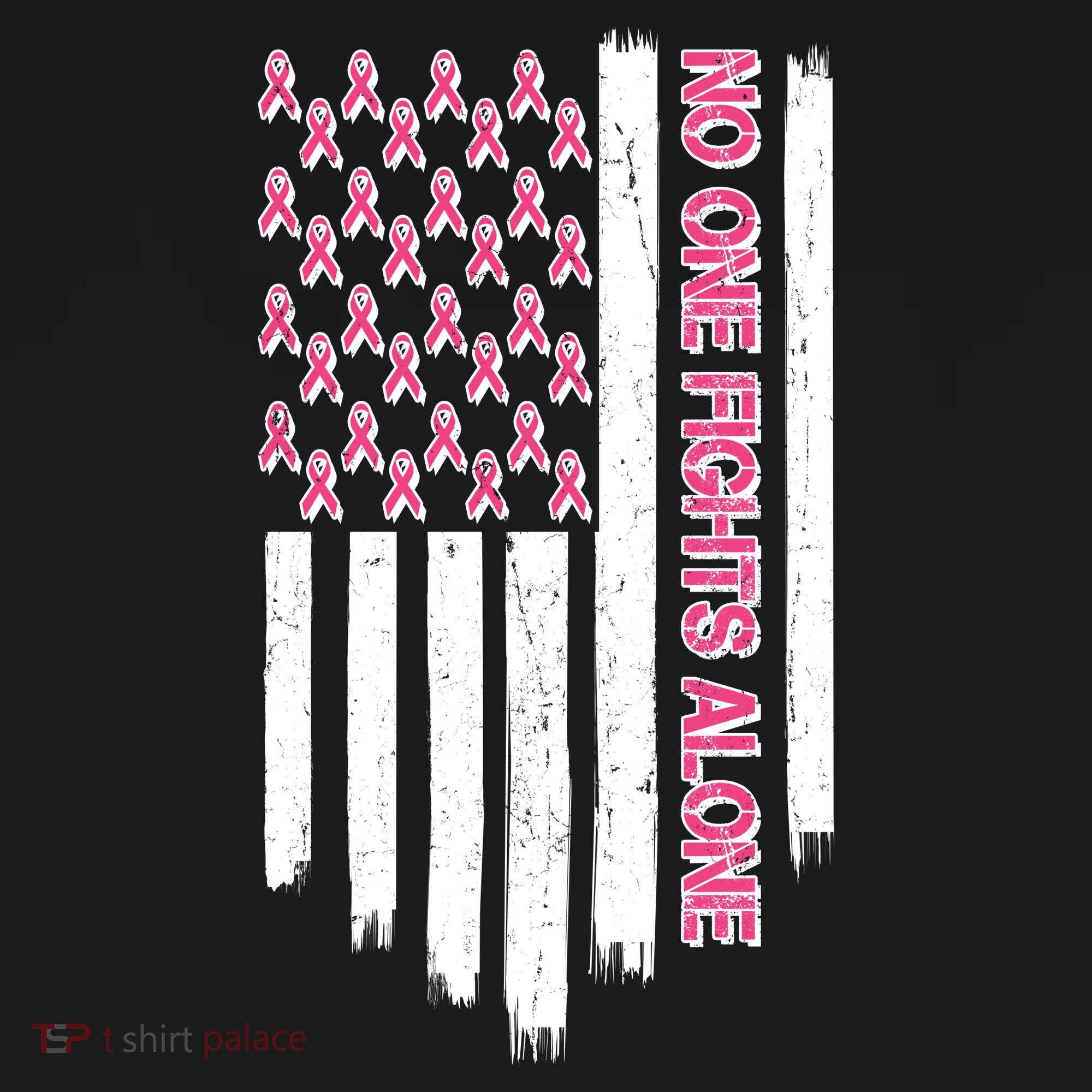 No One Fights Alone Breast Cancer Awareness American Pink Ribbons Flag Bucket Hat