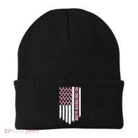 No One Fights Alone Breast Cancer Awareness American Pink Ribbons Flag Beanie thumb 0