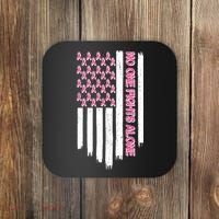 No One Fights Alone Breast Cancer Awareness American Pink Ribbons Flag Coaster thumb 0