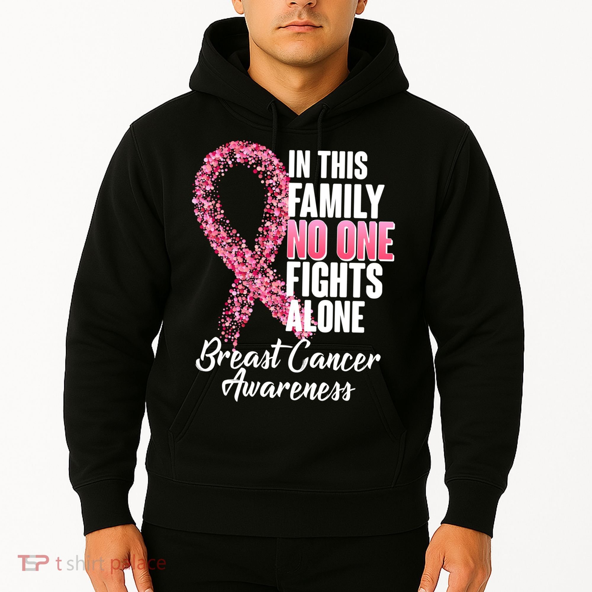 No One Fights Alone Breast Cancer Ribbon Hoodie