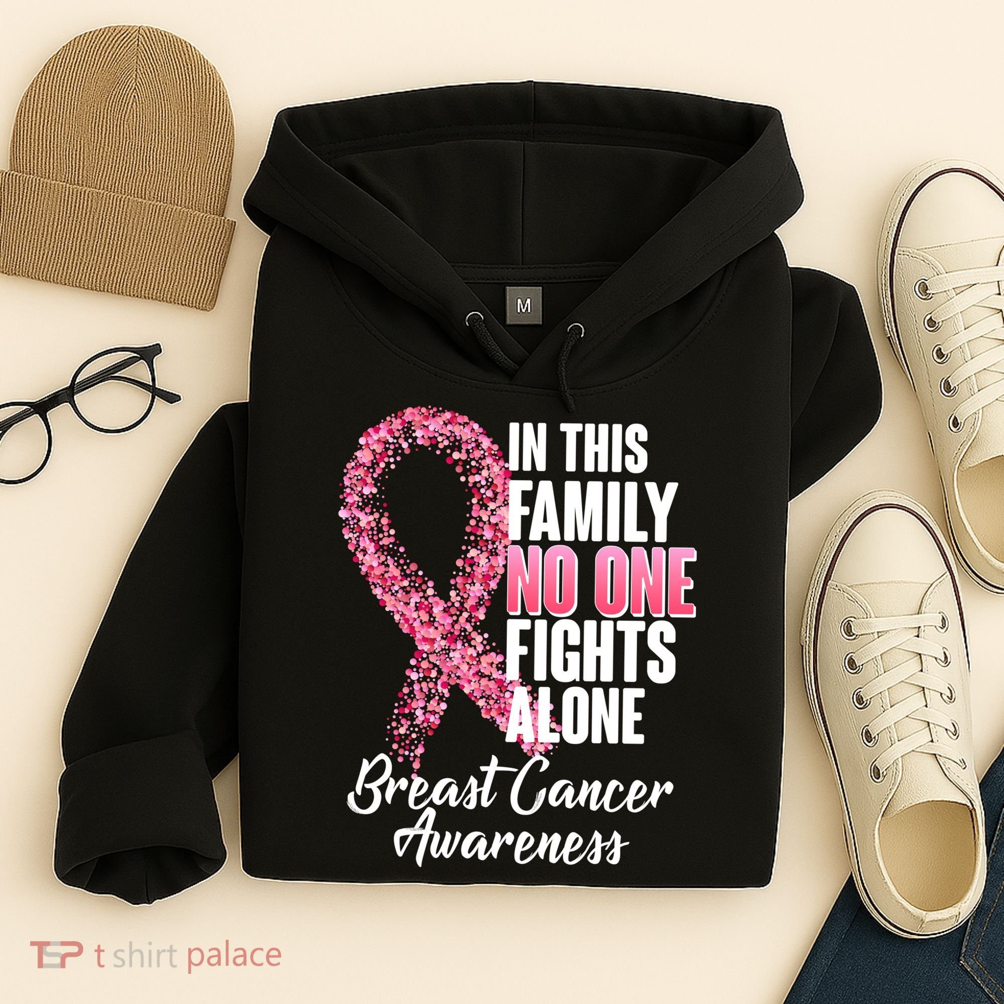 No One Fights Alone Breast Cancer Ribbon Hoodie