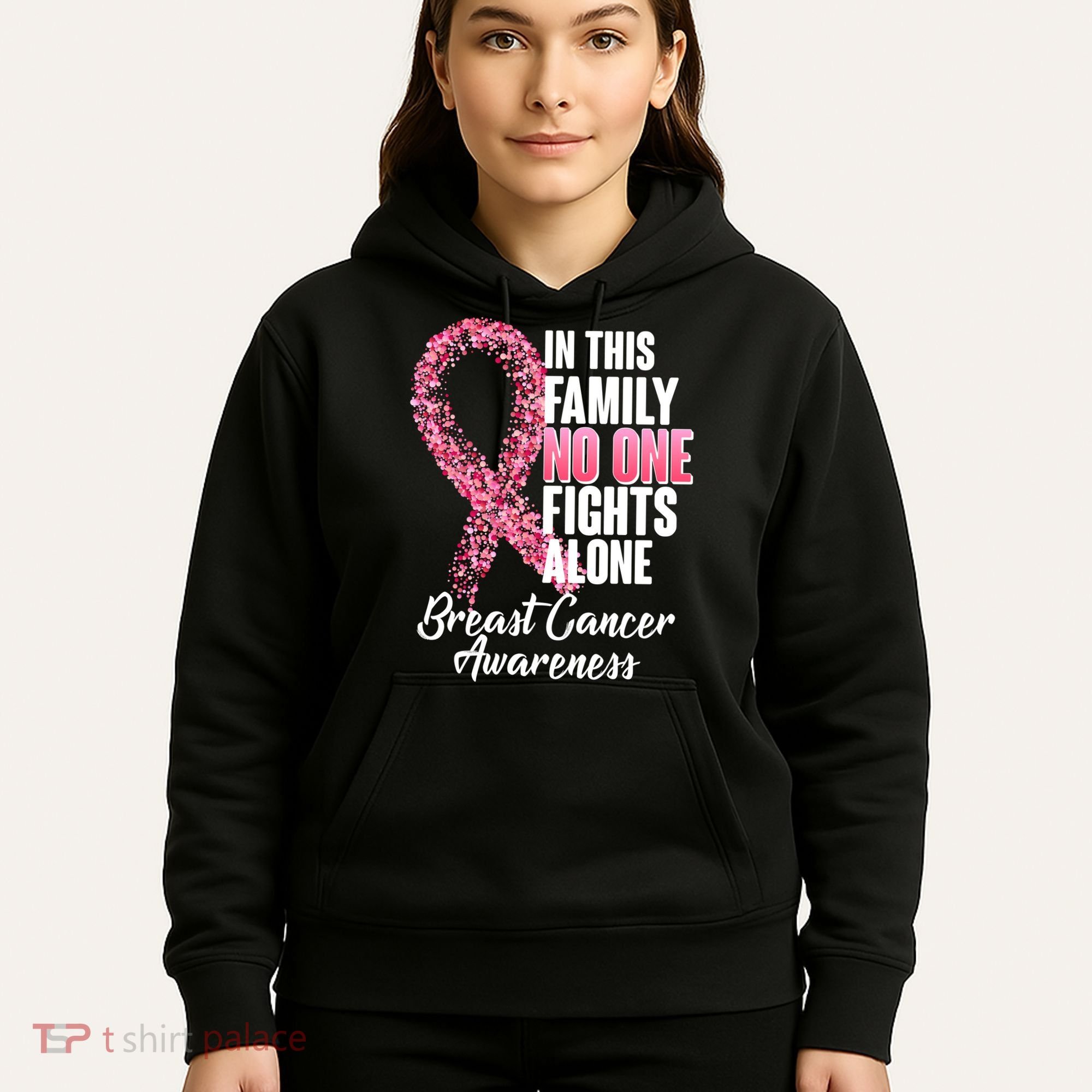No One Fights Alone Breast Cancer Ribbon Hoodie
