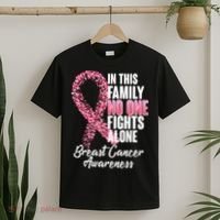 No One Fights Alone Breast Cancer Ribbon T-Shirt thumb 2
