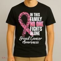 No One Fights Alone Breast Cancer Ribbon T-Shirt thumb 3