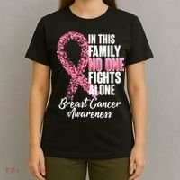 No One Fights Alone Breast Cancer Ribbon T-Shirt thumb 4